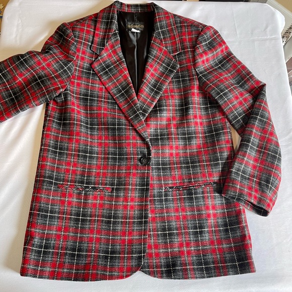 VTG Requirements Womens Blazer Red Plaid Wool Blend 1 Button Jacket Size 10 - Picture 9 of 16